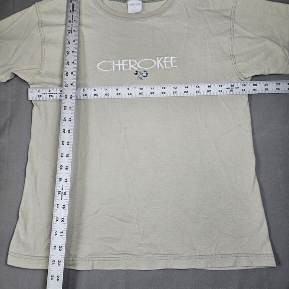 Vintage Cherokee Embroidered T-Shirt Women's Size Small Beige Bleach Stained - Picture 2 of 6
